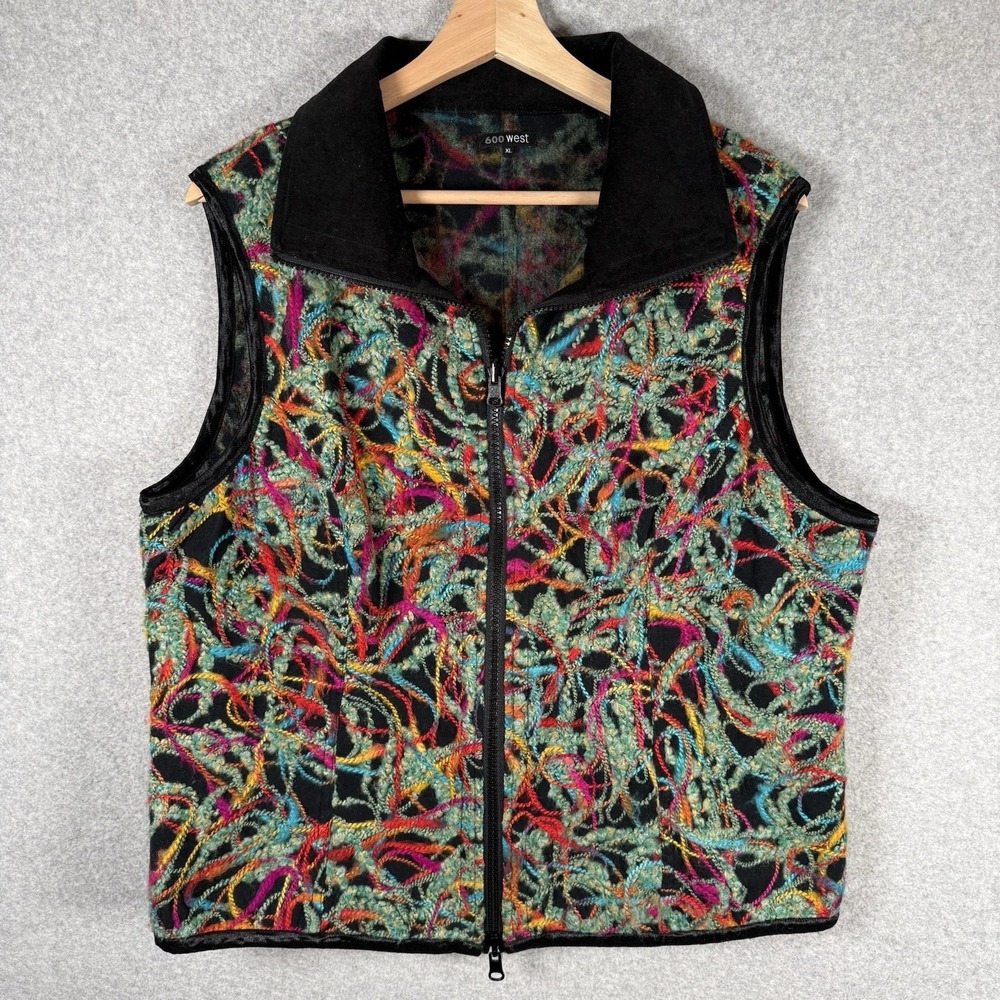 600 west vest womens XL yarn textured vintage cotton wool‎ lagenlook